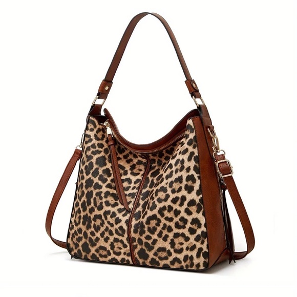 Jenny Louise Boutique Handbags - Luxurious Large Capacity Vintage Leopard Print vegan Leather Tote Bag